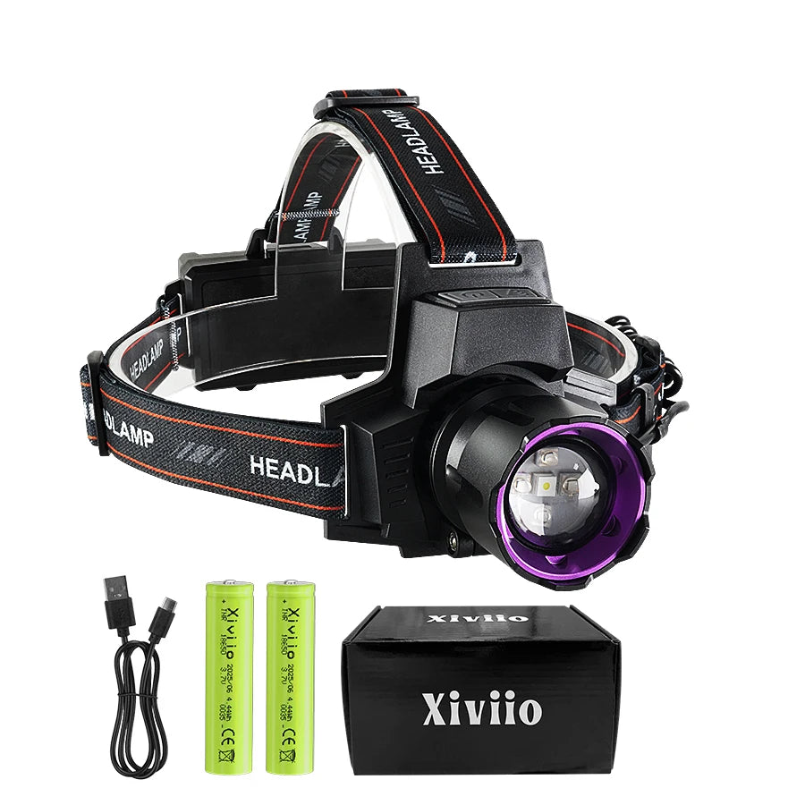 Ultra Powerful Led Headlamp Rechargeable Headlight Strong Light Head Torch UV Headlight Camping Hunting Front Light