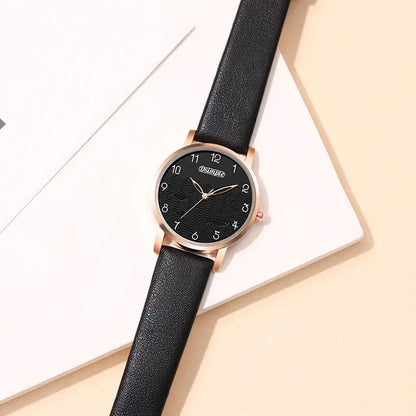 6pcs Sets Luxury Women's Black Leather Watches Butterfly Dial with Quartz Wristwatch Women Earring Bracelet Necklace Set