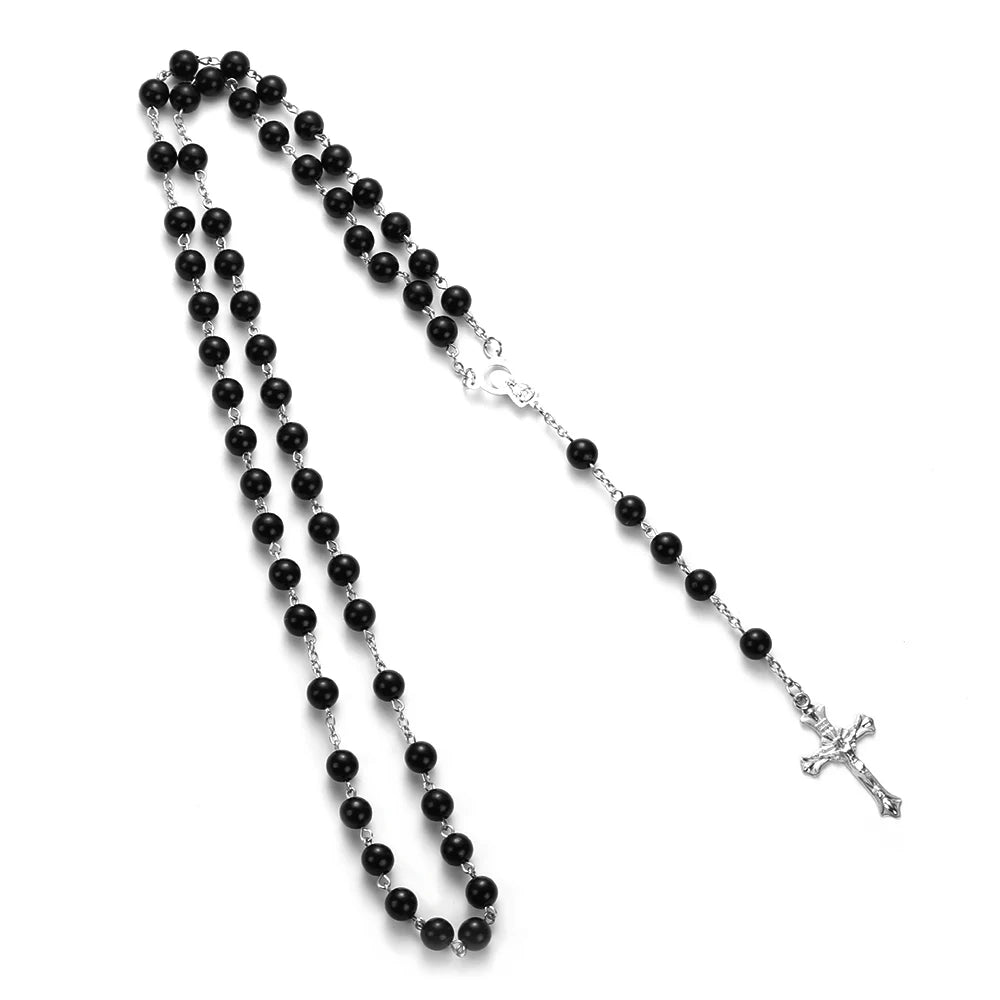 Fashion Vintage Cross Necklace Rosary Beads Chain Jesus Crucifix Virgin Mary Pendant Chain Jewelry Necklace