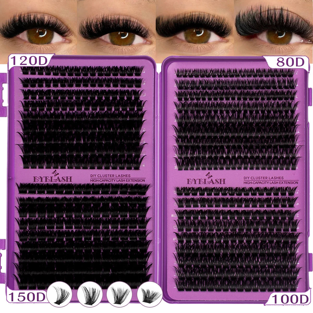 D Curl Individual Eyelash Clusters High Capacity Dense Eyelash Extension 8-16mm Suit for Different Makeup Beauty Long Lasting