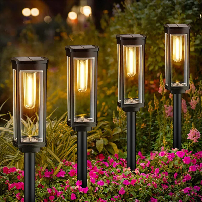 2/4/6Pcs Retro Solar Pathway Warm Lights Outdoor Waterproof Garden Incandescent Bulb for Walkway Yard Backyard Landscape Decor