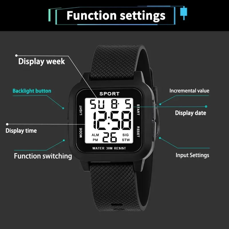 YIKAZE Sports Watch for Men Luminous Waterproof Men's Sport Watches Outdoor Military Clock Student LED Electronic Wristwatch