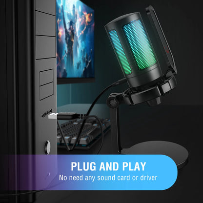 AmpliGame by FIFINE USB Gaming Microphone with RGB,Gain Knob,Touch Mute,Streaming Podcast Condenser Mic for PC,Switch,PS5-A6NEO