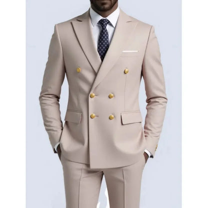 Custom Made Royal Blue Groom Tuxedo Lapel Double Breasted Men Suit Prom Wedding Party Men Suits Costume ( Jacket+Pants)