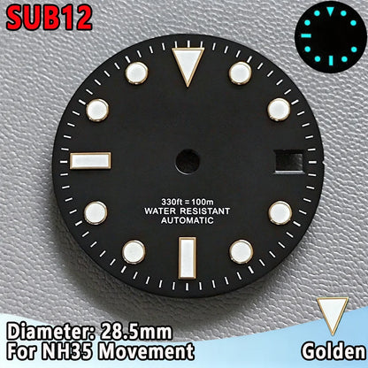 28.5mm NH35 Watch Dial Luminous Dials Single Calendar Dial Suitable For NH35 Movement Can Support DIY Dial Customization Logo