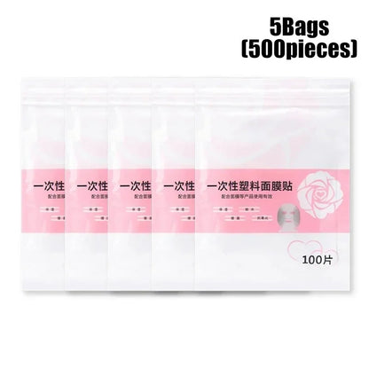 100-500pcs Disposable Plastic Film Face Mask Neck Stickers Transparent Wrap Facial Beauty Makeup Tools Cleaner Skincare