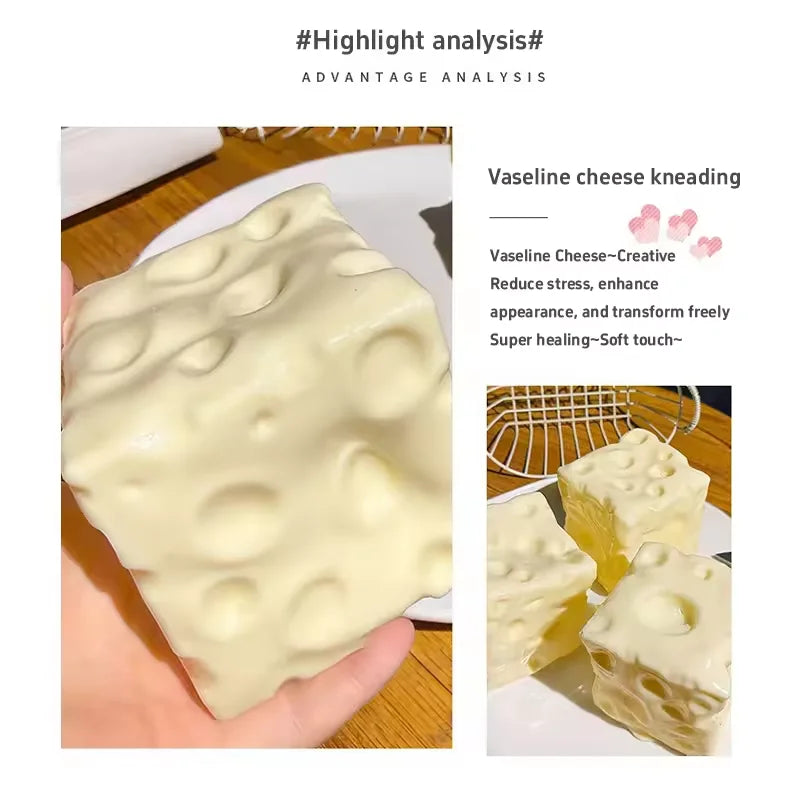 Giant Cheese Cube Stress Ball Squishy Cheese Shapeable Squeeze Ball Non-Bounce Fidget Toy ASMR Sensory Anti-Stress Adults Gift