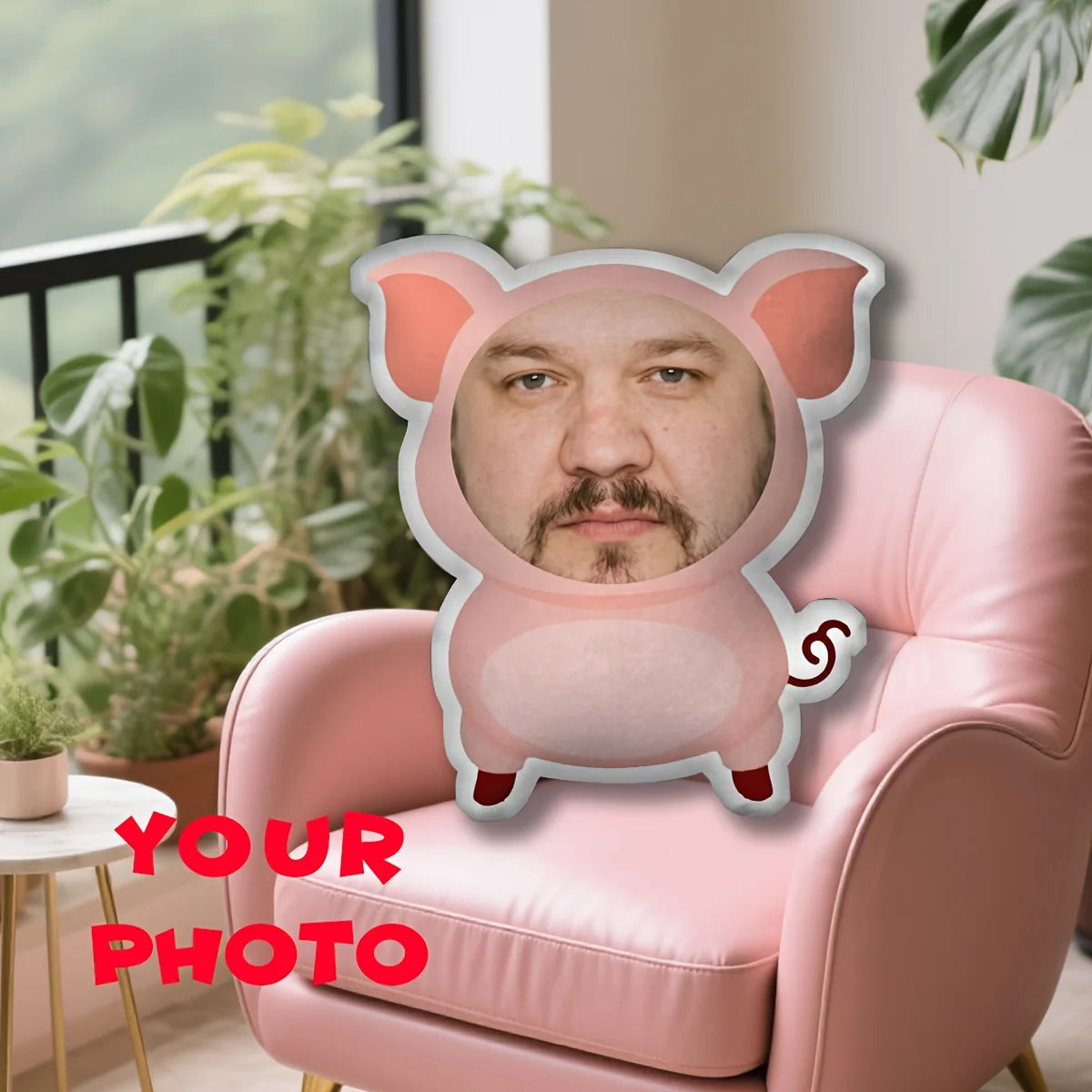 Customised Pink Pig Double-Sided Printed Face Cushion, Pillow, Seat Cushion Birthday, Quirky and Fun Gift