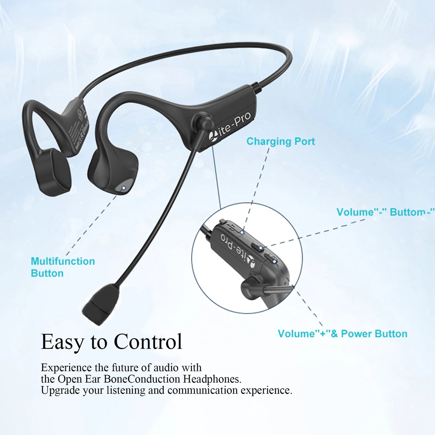 Open Ear Bone Conduction Headphones with dual microphone Wireless Bluetooth Headphone with Mic Headset for work/business/Cycling