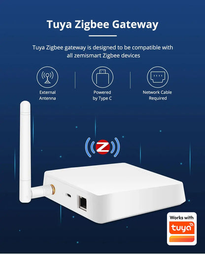 Zemismart Zigbee Gateway Hub Long Range Smart Home Bridge Wired with Network Cable Work with Tuya App Control Zigbee Devices