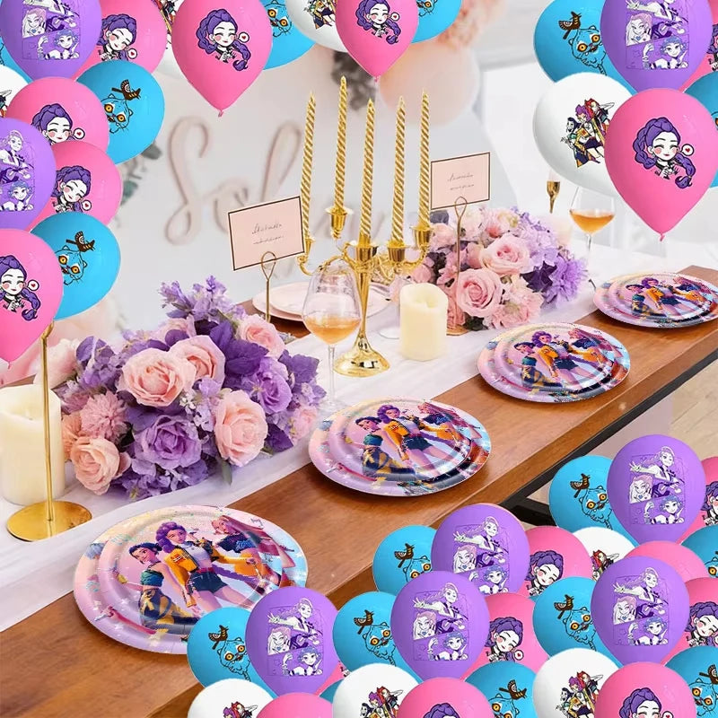 K-pop Kids Birthday Party Supplies All-in-One Decor Set-Paper Tableware Cups Candy Box Gift Bags Banner for Festive Celebrations