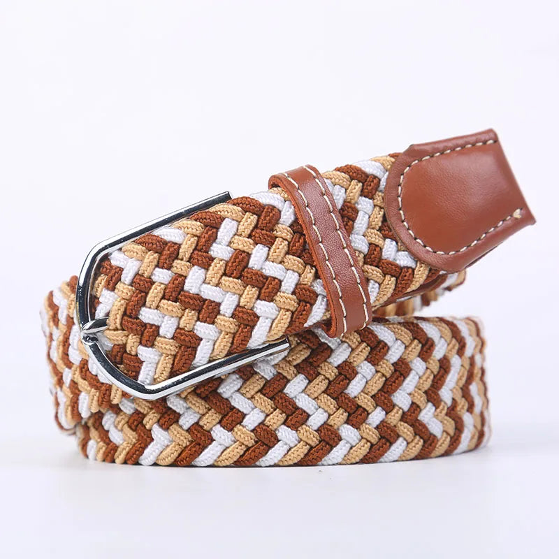 Unisex Elastic Fabric Woven Casual Women Belt Pin Buckle Expandable Braided Stretch Canvas Stylish Leisure Belts for Men