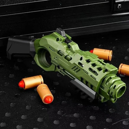 Shootable Toy Pistol with 1-Button Shell Ejection and Card Pushing Function, Black Technology Mini Handgun for Stress Relief