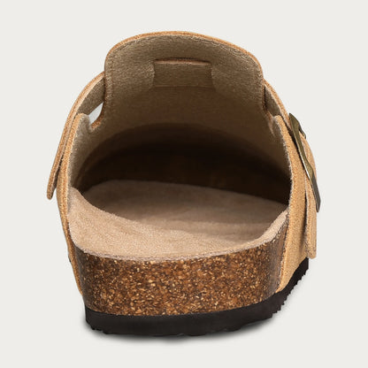 Comwarm Cork Footbed Clogs For Women Men Fashion Leather Mules Comfort Potato Shoes With Arch Support Indoor Outdoor Flat Slides