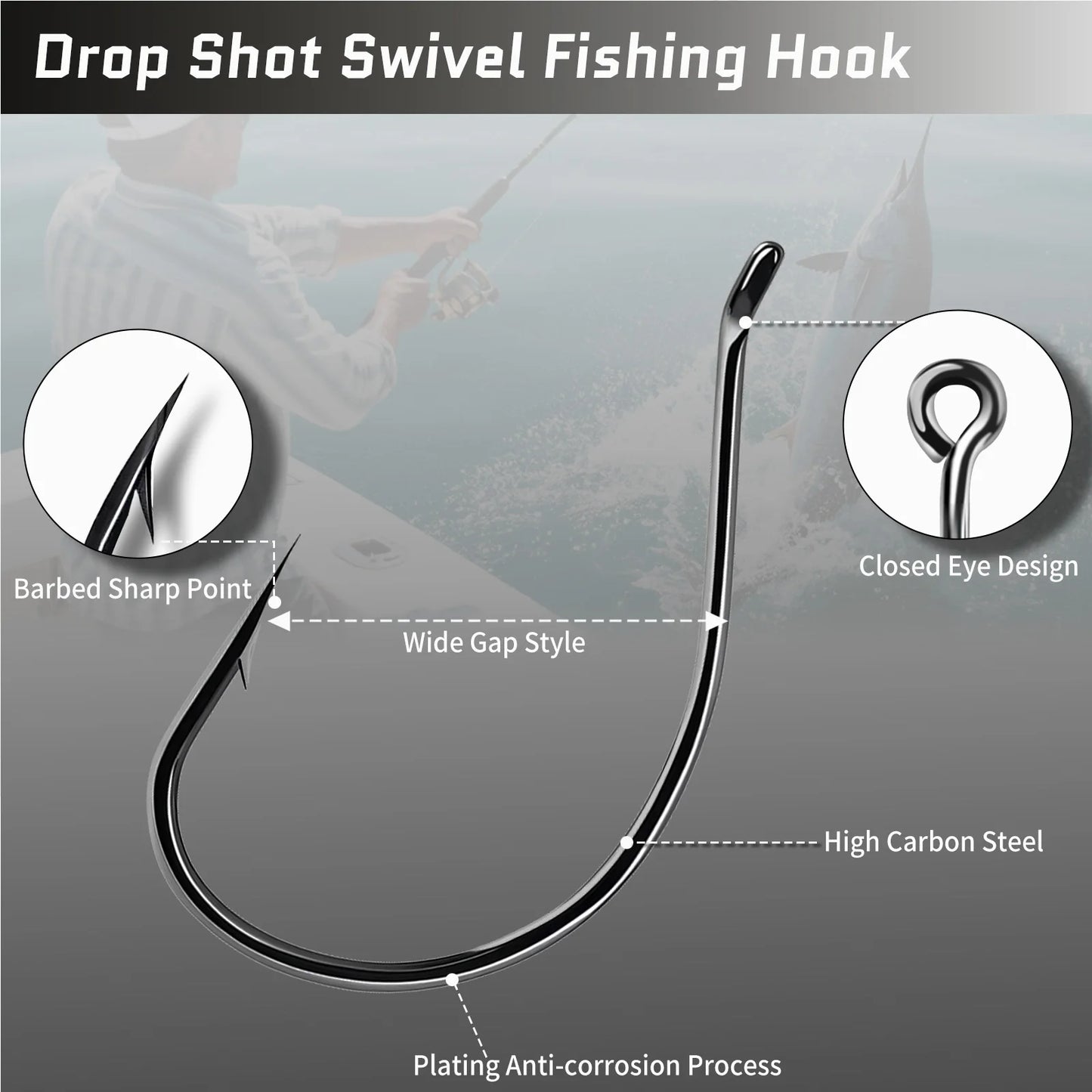9KM Drop Shot Hook Bass Fishing Hooks 50-200pcs Black Nickel Wacky Hooks for Drop Shot Rig Wacky Rig Saltwater Freshwater