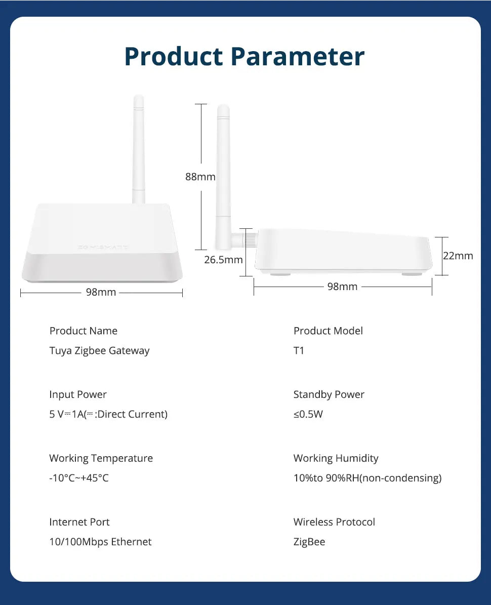 Zemismart Zigbee Gateway Hub Long Range Smart Home Bridge Wired with Network Cable Work with Tuya App Control Zigbee Devices