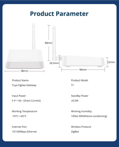 Zemismart Zigbee Gateway Hub Long Range Smart Home Bridge Wired with Network Cable Work with Tuya App Control Zigbee Devices