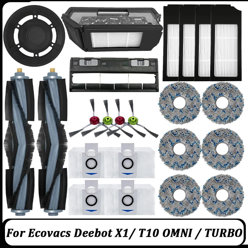 For Ecovacs Deebot X1 OMNI/TURBO,T10 OMNI/TURBO/X1S PRO Dust Box,Main Side Brush,Hepa Filter, Mop Rag Dust Bags Mop Cloths Parts