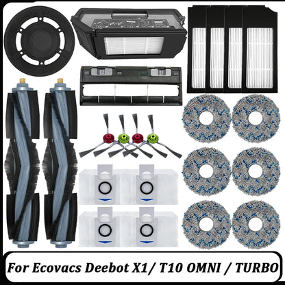 For Ecovacs Deebot X1 OMNI/TURBO,T10 OMNI/TURBO/X1S PRO Dust Box,Main Side Brush,Hepa Filter, Mop Rag Dust Bags Mop Cloths Parts