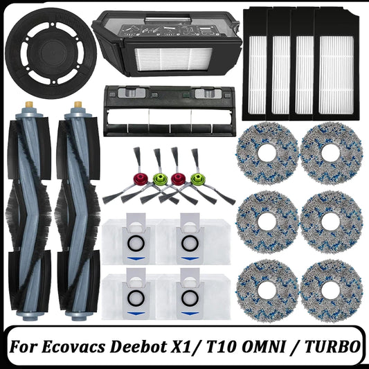For Ecovacs Deebot X1 OMNI/TURBO,T10 OMNI/TURBO/X1S PRO Dust Box,Main Side Brush,Hepa Filter, Mop Rag Dust Bags Mop Cloths Parts