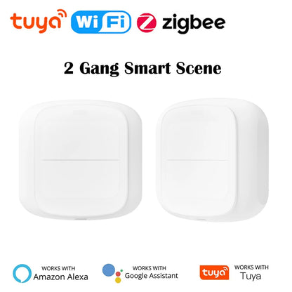 Tuya Smart WiFi/Zigbee Switch Push Button Switch 2Gang 4 Scene Wireless Smart Home Remote Controller Automation Scenario Switch