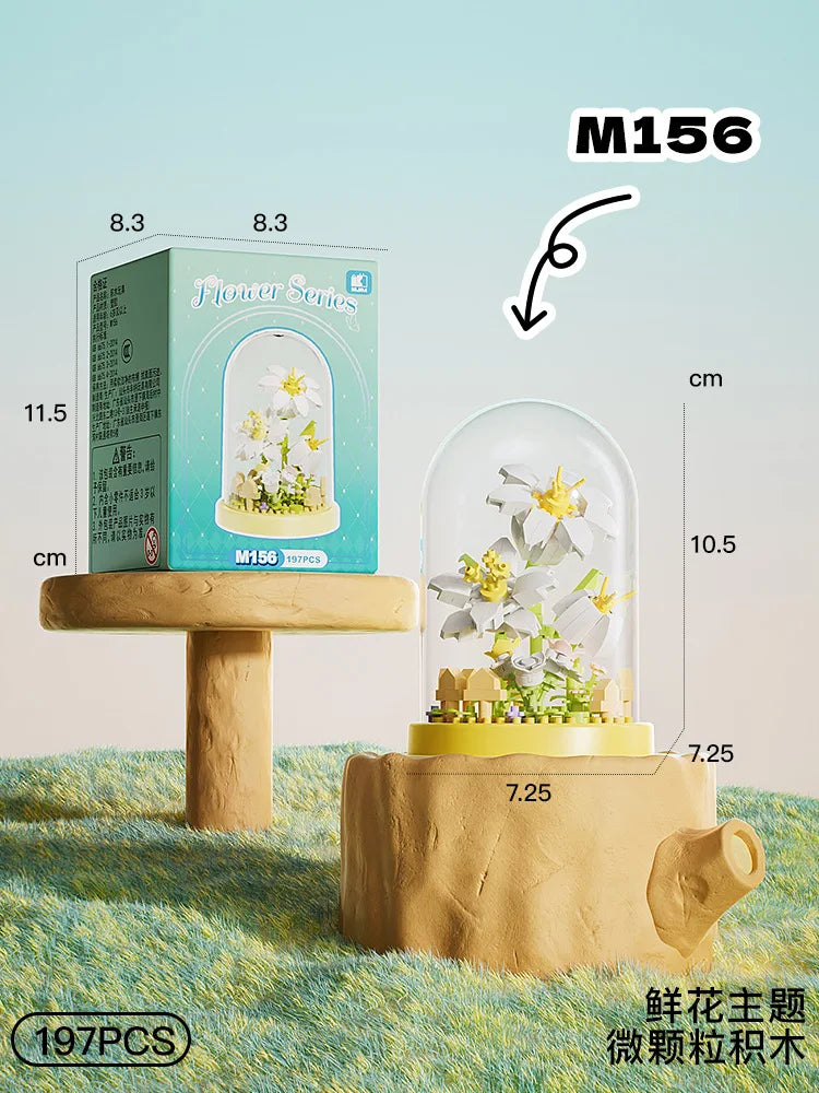 Mini Brick Building Set Rose Flower Model, Creative DIY Building Block Kit for Desk Decor, Birthday Gift for Adults and Teens