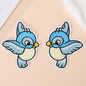 Phenix Birds Azure Blue Pink Gold Embroidered Appliques Iron-On Patches Pair