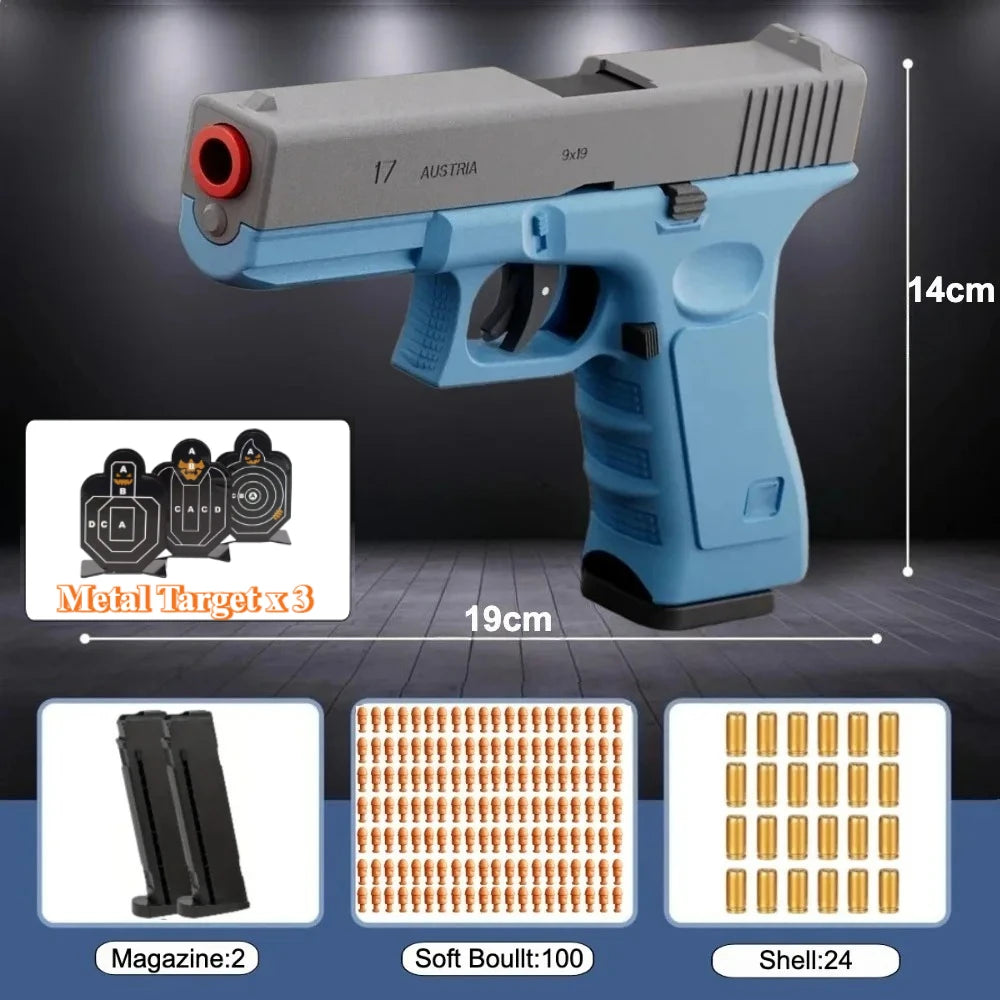 G17 Shell Throwing EVA Safety Soft Bullet Toy Gun with Blowback for Outdoor Continuous Firing Shooting Game Christmas Gift