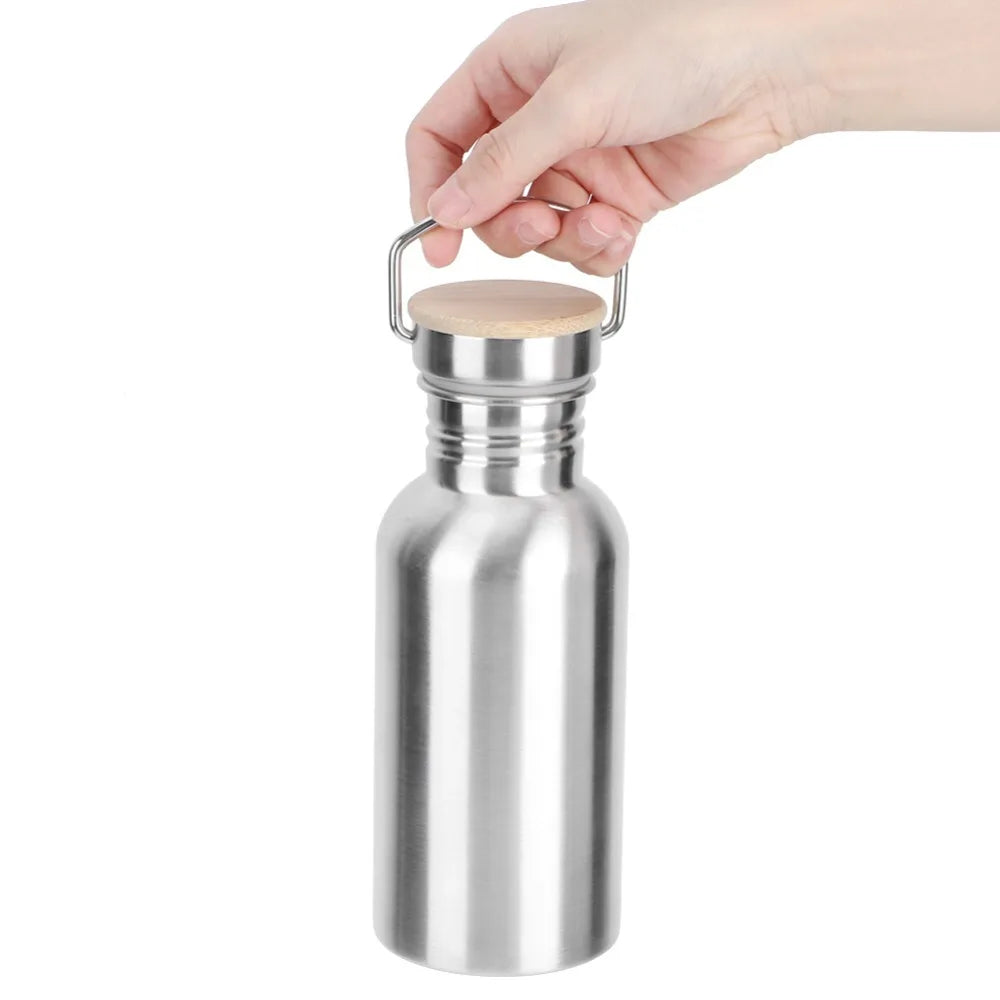 304 Stainless Steel 500Ml/750Ml Water Bottle Portable Wide Mouth Design Water Jug Wooden Lid Rustless Cycling Water Bottle