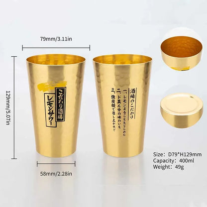 Japanese Style Aluminum Beer Mugs Set 450ml, Gold & Silver Reusable Drinking Mug for Beer Water Juice, Outdoor Camping Party