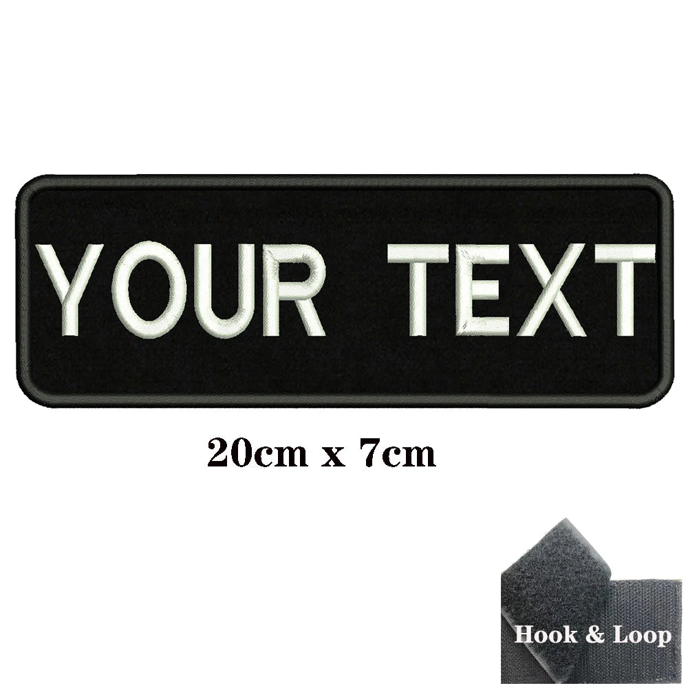 1PC Custom Name Patch Stripes Badge Iron On Or Hook Loop Black 8X2.5cm 8x5cm 10x2.5cm 10x4cm 12x2.5cm 15x5cm 20x7cm 25x8cm