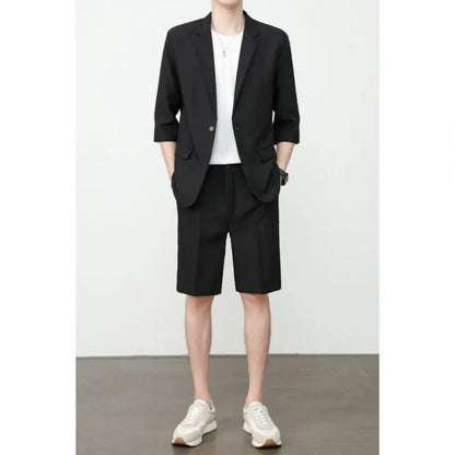KIDWHXR Summer Men Outfit Thin Breathable Solid Color Male 2-piece Suit Set Loose Business Casual Man Short Sleeve Suits