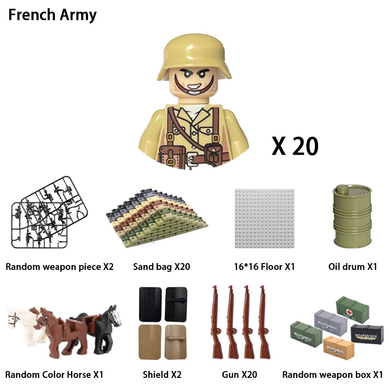 WWII Infantry Military Soldier War National Army Mini Gun armament Models Building Blocks Building Blocks Toys for Kids