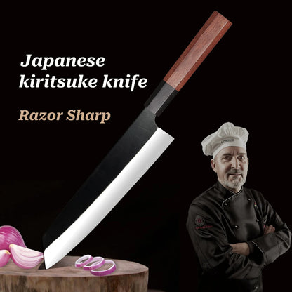Japanese Kiritsuke Knife with Octagon Handle,  8" Gyuto Kitchen Chef Knives, Sharp Blade Salmon Tool, New Gift