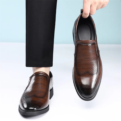 Men's Summer Breathable Comfortable Loafers British Business Formal Derby Shoes Hollow out Design Leather Shoes for Men-SJ2501-1
