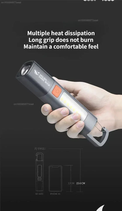 Mijia Outdoor Flashlight Portable Strong Light Variable Focus with Floodlight Side Lights Long Range Rechargeable Flashlight
