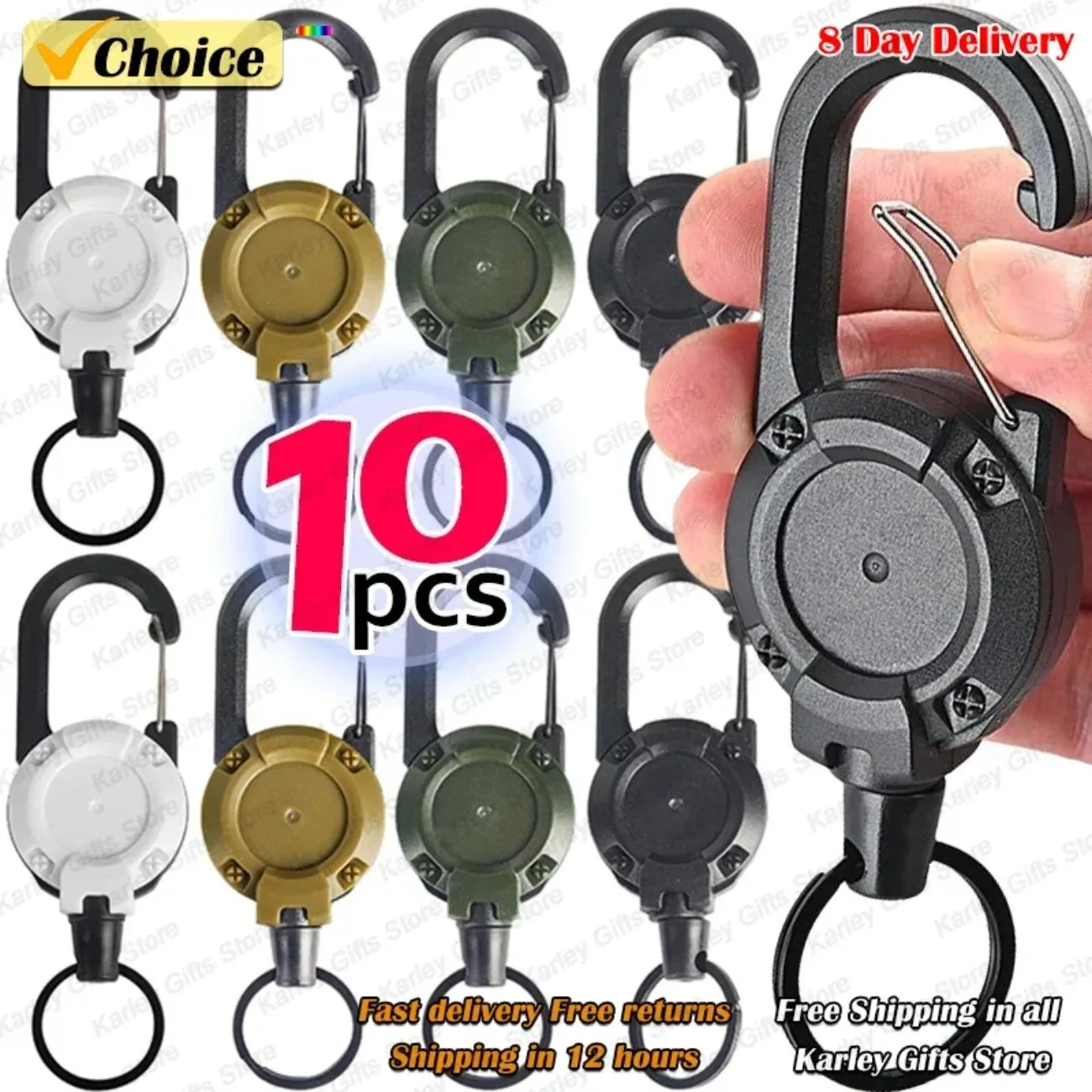 1Pcs Heavy Duty Retractable ID Badge Reels with Carabiner – Anti-Theft Keychain for Work, Hospital & Outdoor