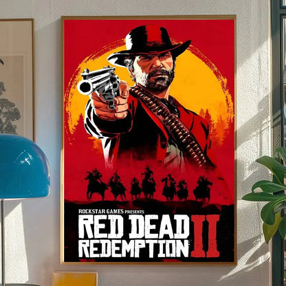 Red Dead Redemption 2 Game Poster Self-adhesive Art Room Entrance Restaurant Wall Decor Art Painting