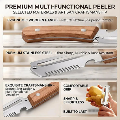 2PC Set Kitchen Peeler Stainless Steel Vegetable Peeler Wooden Handle For Peeling And Slicing Fruits And Vegetables Kitchen Tool