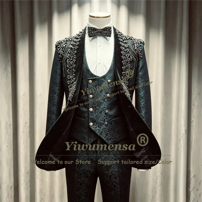 Double Breasted 2 Pieces Wedding Attire Slim Fit Separates Mix Match Luxury Beaded Lapel Suits for Men Stage Formal Groom Tuxedo