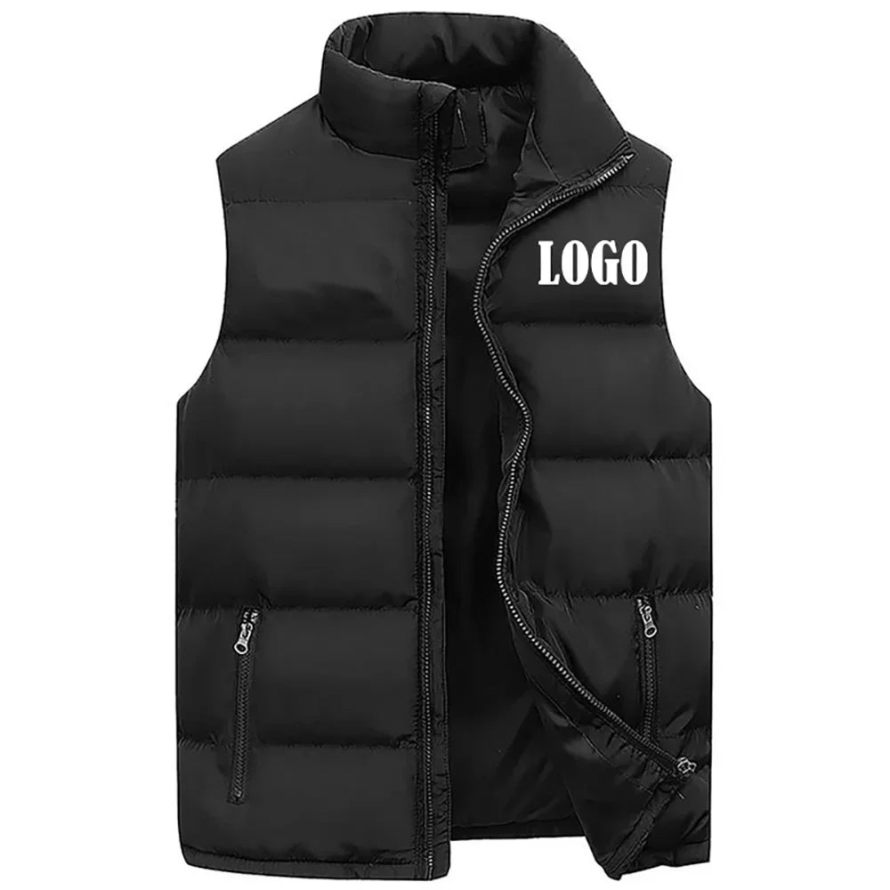 Custom Logo Vest Jacket, Warm Sleeveless Winter Coat with Stand Collar, Windproof Quilted Waistcoat for Autumn Casual Outd