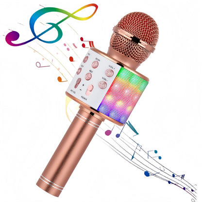Handheld Bluetooth Microphone Speaker, 5 Voice Changer (Kid/Male/Female/Electronic), HIFI Sound, LED Light,  Portable KTV