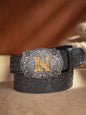 Western Cowboy PU Leather Belt - Men Waist Strap Bull Decoration Floral Engraved for Jeans