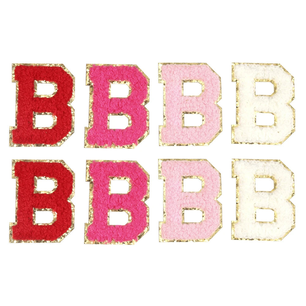8pcs Sweet 26 Letters Towel Embroidery Patch Pink A-Z Self-adhesive Sticker Decoration For DIY Apparel Bag Crafts Accessories