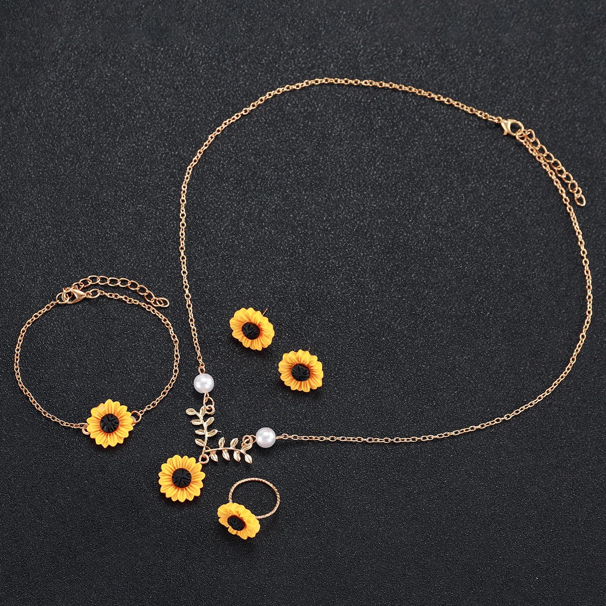 6PCS/Set Fashion Flower Dial Women Watches Leather Strap Quartz Watch Daisy Jewelry Set Reloj Mujer (Without Box)