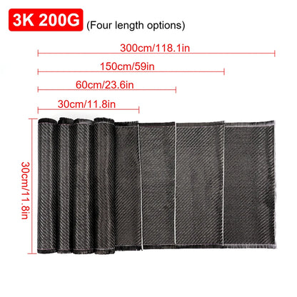 60/100/150/300cm  Carbon Fiber Cloth Twilled Fabric 30/50cm Wide 3K 200gsm 0.2mm Thickness  For Commercial Car Part Sport Equipm