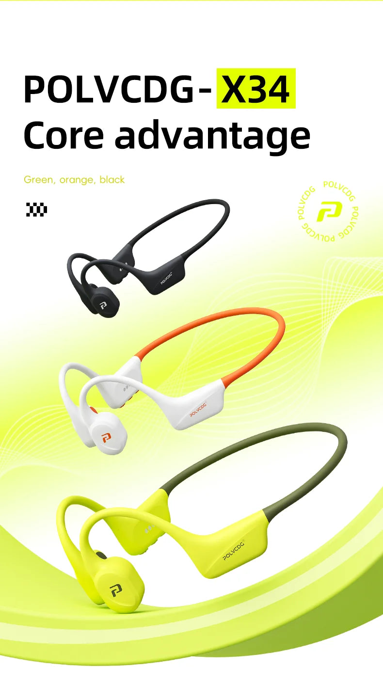 POLVCDG x34 Bone Conduction Swimming Earphones 32GB Memory IPX8 Waterproof Outdoor Trail Running ClimbingRock Climbing Earphones