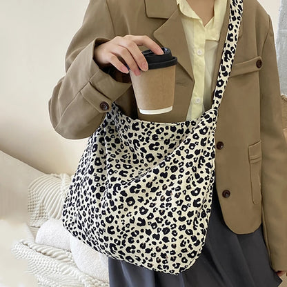 Female Leopard Print Messenger Bag Modern Shoulder Canvas Bag Student Diagonal Large Capacity Straddle Bag