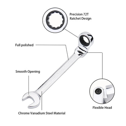 7mm Ratchet Wrench of Keys Spanner Set Hand Tool 72-Tooth Ratcheting Flexible Head Mirror Finish 7mm Auto and Home Repair 1 pcs
