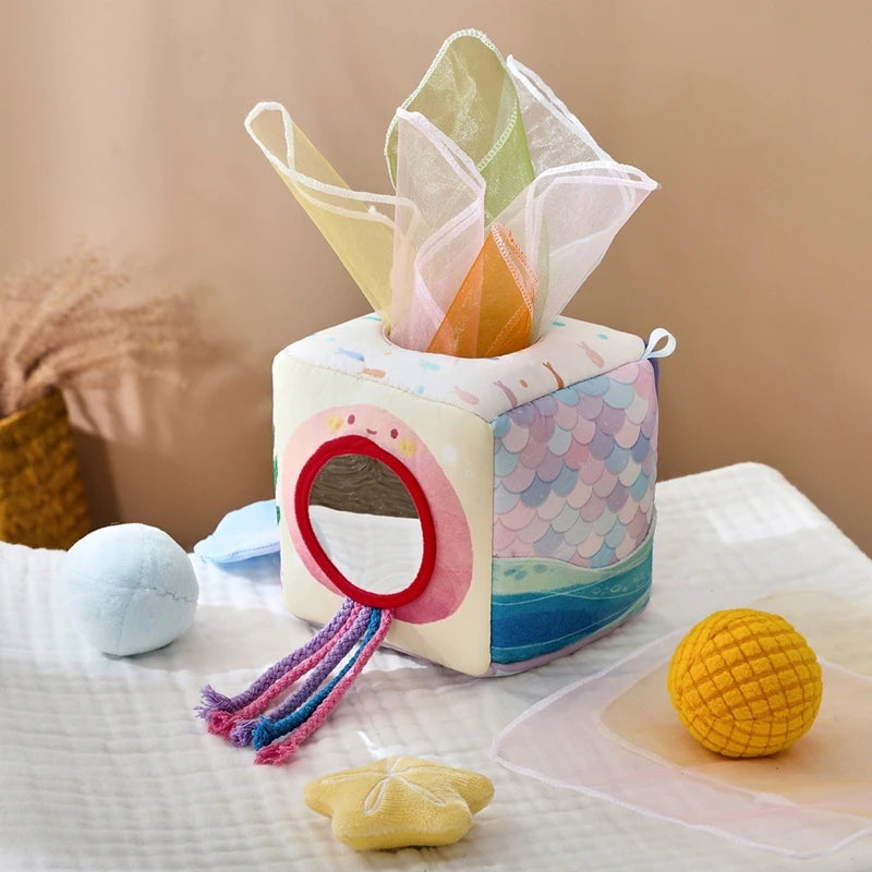 Baby Montessori Toy cotton Magic Tissue Box Finger Exercising Busy Board Game Cloth Book Cartoon Mermaid Puzzle Toy Girl's Gifts